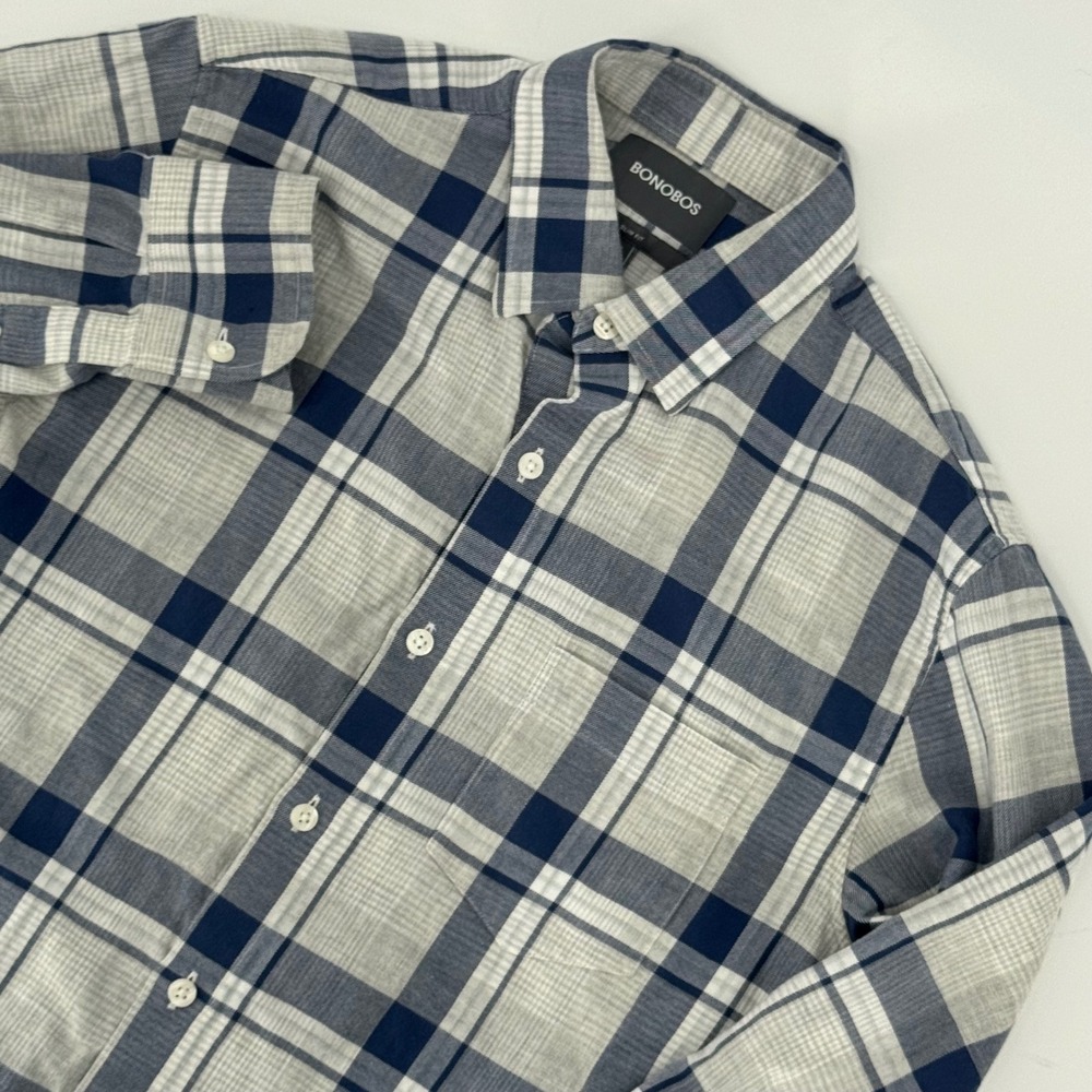 Bonobos Slim Fit Plaid Button Down Shirt Mens Small Blue Grey Check Long Sleeve